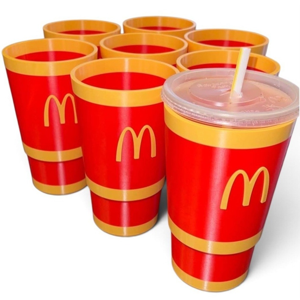 ( 1 ) McDonald's Reusable Drink Cup Holder Sleeve Red Yellow Plastic Collectible